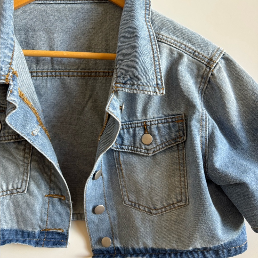 Cropped Jean jacket short sleeve - Picture 4 of 13